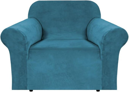 H.VERSAILTEX Stretch Velvet Armchair Cover Couch Covers 1 Cushion Chair Slipcover for Living Room Furniture Cover Crafted from Thick Comfy Rich Velour (Chair 31"-49", Peacock Blue)