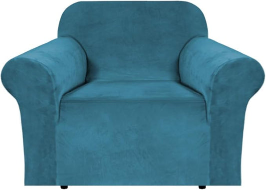 H.VERSAILTEX Stretch Velvet Armchair Cover Couch Covers 1 Cushion Chair Slipcover for Living Room Furniture Cover Crafted from Thick Comfy Rich Velour (Chair 31"-49", Peacock Blue)