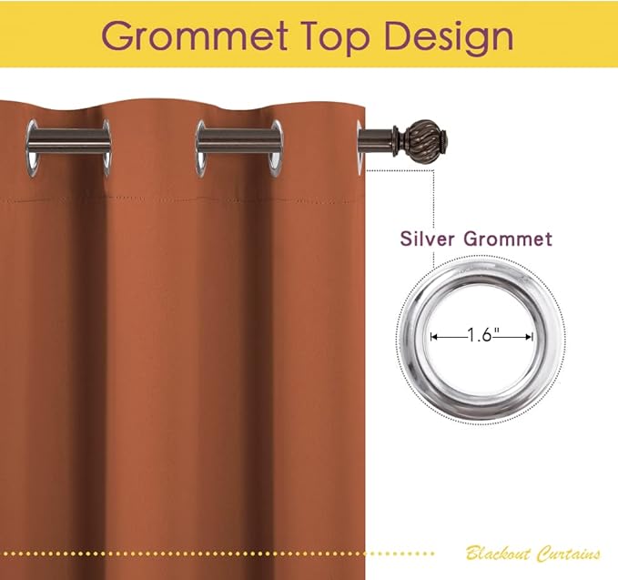 NICETOWN Kitchen Curtains Small Window Curtains & Drapes, Thermal Insulated Solid Grommet Panels for Cupboard, Loft, Cafe, Dining Room (Burnt Orange, 34" W x 48" L, 2PCs)