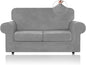 WEERRW Velvet Couch Covers for 2 Cushion Couch Sofa - High Stretch Luxury Velvet Plush 3 Pieces Sofa Slipcovers with Elastic Bottom, Furniture Protector for Pets, Machine Washable, Silver Grey, Medium