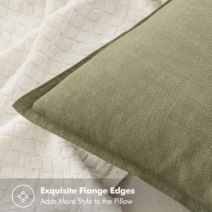 MIULEE Neutral Green Linen Pillow Covers Pack of 4 Decorative Natural Solid Throw Pillow Covers Accent Boho Farmhouse Couch Pillowcases Modern Spring Home Decor for Living Room Bed Sofa 20x20 Inch
