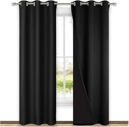 NICETOWN Room Warming Blackout Curtains 80 inches Long, Full Light Blocking Drapes with Black Liner for Nursery, Thermal Insulated Draperies for Hall, Villa (Black, 2 Pieces, 42" Wide Each Panel)