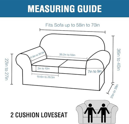 H.VERSAILTEX 3 Piece Stretch Sofa Covers for 2 Cushion Loveseat Couch Covers for Living Room Furniture Cover (Base Cover Plus 2 Seat Cushion Covers) Thicker Jacquard Fabric(Medium Sofa, Sand)