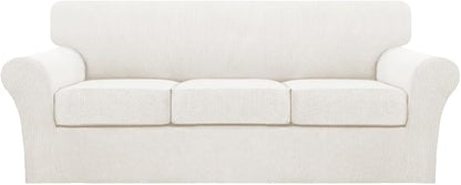 Turquoize 4 Piece Sofa Covers for 3 Cushion Couch Sofa Slipcover Soft Couch Cover for Dogs-Washable Sofa Furniture Cover with 3 Individual Cushion Covers (3 Cushion Sofa, Porcelain)