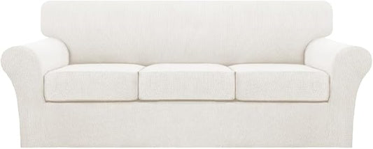 Turquoize 4 Piece Sofa Covers for 3 Cushion Couch Sofa Slipcover Soft Couch Cover for Dogs-Washable Sofa Furniture Cover with 3 Individual Cushion Covers (3 Cushion Sofa, Porcelain)