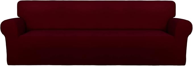 PureFit Super Stretch 4 Seater Sofa Slipcover – Spandex Non Slip Soft Couch Sofa Cover, Washable Furniture Protector with Non Skid Foam and Elastic Bottom for Kids, Pets （XX Large, Wine）