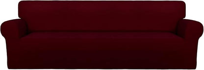 PureFit Super Stretch 4 Seater Sofa Slipcover – Spandex Non Slip Soft Couch Sofa Cover, Washable Furniture Protector with Non Skid Foam and Elastic Bottom for Kids, Pets （XX Large, Wine）