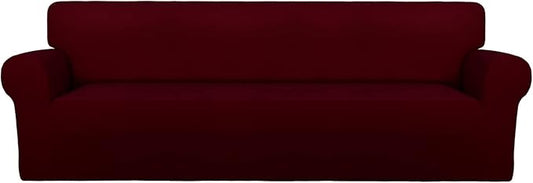 PureFit Super Stretch 4 Seater Sofa Slipcover – Spandex Non Slip Soft Couch Sofa Cover, Washable Furniture Protector with Non Skid Foam and Elastic Bottom for Kids, Pets （XX Large, Wine）
