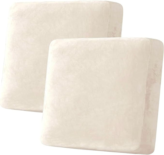 H.VERSAILTEX Velvet Stretch Couch Cushion Cover Plush Cushion Slipcover for Chair Loveseat Sofa Cushion Furniture Protector Seat Cushion Sofa Cover (2 Piece Large Sofa Cushion Covers, Cream)