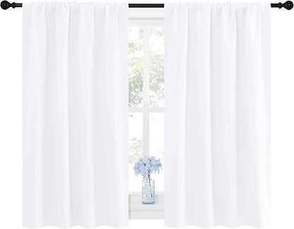 NICETOWN Window Curtain Panels - Semi Blackout Rod Pocket Curtain Set for Bedroom (White, 2 Panels, 42 by 48)