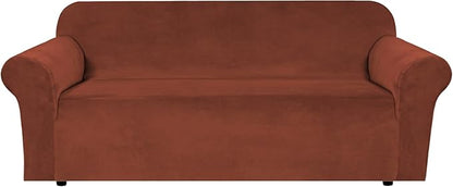 H.VERSAILTEX Stretch Velvet Sofa Covers Large Couch Covers Sofa Slipcovers Furniture Protector Soft with Non Slip Elastic Bottom, Feature Thick Comfy Rich Velour (Extra Wide Sofa 98"-105", Rust)