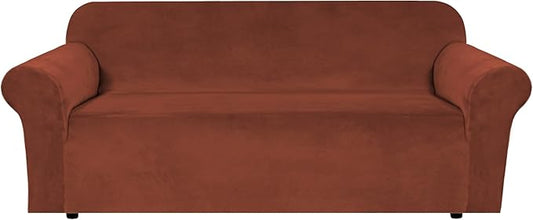 H.VERSAILTEX 1 Peice Stretch Velvet Sofa Covers for 3 Cushion Couch Covers Sofa Slipcovers Furniture Protector Soft, Crafted from Thick Comfy Rich Velour (Sofa 72"-90", Rust)