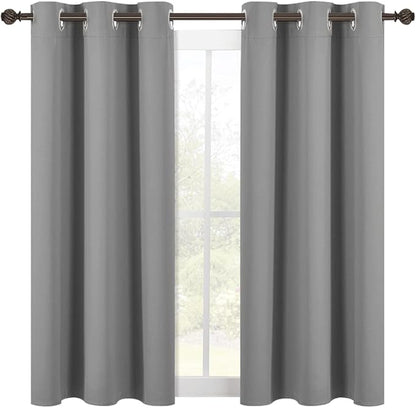 NICETOWN Bedroom Curtains Blackout Drapery Panels, Three Pass Microfiber Thermal Insulated Solid Ring Top Blackout Window Curtains / Drapes for Small Window (2 Panels, W42" X L54", Silver Grey)