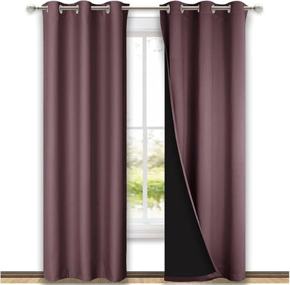 NICETOWN Full Shade Curtain Panels, 37" Wide x 80" Long, Dry Rose, Pair of Thermal Insulated & Energy Efficiency Blackout Drapes for Living Room, Lined Silky Performance Window Dressing