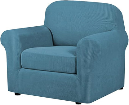 H.VERSAILTEX 2-Pieces Armchair Cover Chair Slipcovers with Arms Furniture Protector Cover Fit Armchair Width Up to 47 Inch, Jacquard Spandex Couch Covers Armchair Slipcover - Storm Blue, Chair