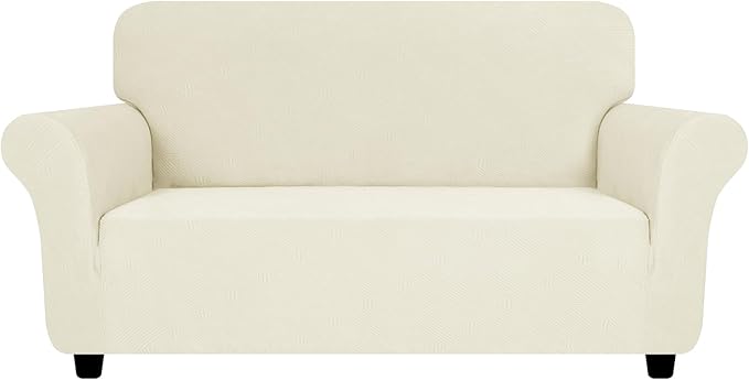 ZNSAYOTX Super Stretch Loveseat Covers (57"-70"), New Striped Love Seat Slipcover, Dogs Pet Friendly Anti-Slip Couch Protector Spandex Durable 2 Seater Fabric Sofa Cover (Beige, Loveseat)