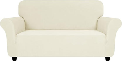 ZNSAYOTX Super Stretch Loveseat Covers (57"-70"), New Striped Love Seat Slipcover, Dogs Pet Friendly Anti-Slip Couch Protector Spandex Durable 2 Seater Fabric Sofa Cover (Beige, Loveseat)