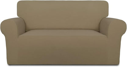 PureFit Super Stretch Sofa Slipcover – Spandex Non Slip Soft Couch Sofa Cover, Washable Furniture Protector with Non Skid Foam and Elastic Bottom for Kids, Pets （Loveseat, Tan）