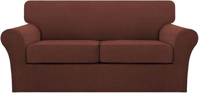 Turquoize 3 Piece Sofa Covers for 2 Cushion Couch Sofa Slipcover Soft Couch Cover for Dogs-Washable Sofa Furniture Cover with 2 Individual Cushion Covers, Feature Fabric (2 Cushion Sofa, Burnt Brick)