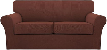Turquoize 3 Piece Sofa Covers for 2 Cushion Couch Sofa Slipcover Soft Couch Cover for Dogs-Washable Sofa Furniture Cover with 2 Individual Cushion Covers, Feature Fabric (2 Cushion Sofa, Burnt Brick)