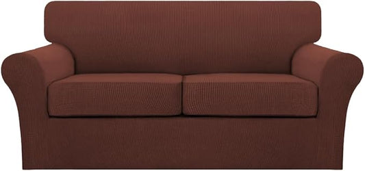 Turquoize 3 Piece Sofa Covers for 2 Cushion Couch Sofa Slipcover Soft Couch Cover for Dogs-Washable Sofa Furniture Cover with 2 Individual Cushion Covers, Feature Fabric (2 Cushion Sofa, Burnt Brick)