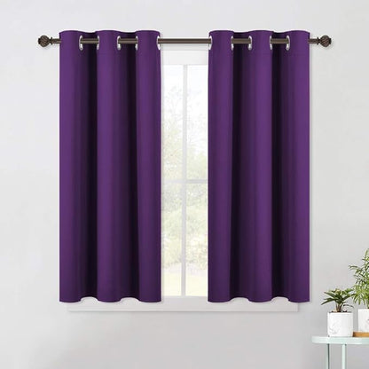 NICETOWN Thermal Insulated Blackout Draperies Curtains, Triple Weave Home Decoration Solid Ring Top Blackout Drape Panels for Bedroom (Set of 2, 42 x 45 Inch, Royal Purple)