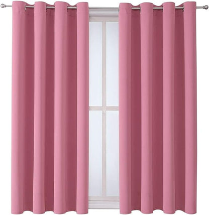 ChrisDowa Grommet Room Darkening Curtains for Bedroom and Living Room - 2 Panels Set Thermal Insulated Blackout Curtains (Pink, 52W x 63L)