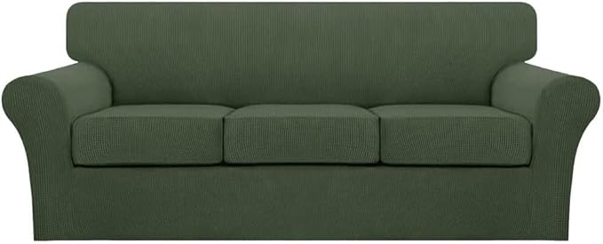 Turquoize 4 Piece Sofa Covers for 3 Cushion Couch Sofa Slipcover Soft Couch Cover for Dogs Washable Furniture Cover with 3 Individual Large Cushion Covers Feature Fabric (Large Sofa, Bronze Green)