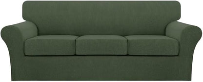Turquoize 4 Piece Sofa Covers for 3 Cushion Couch Sofa Slipcover Soft Couch Cover for Dogs Washable Furniture Cover with 3 Individual Large Cushion Covers Feature Fabric (Large Sofa, Bronze Green)