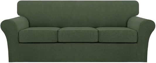 Turquoize 4 Piece Sofa Covers for 3 Cushion Couch Sofa Slipcover Soft Couch Cover for Dogs Washable Furniture Cover with 3 Individual Large Cushion Covers Feature Fabric (Large Sofa, Bronze Green)