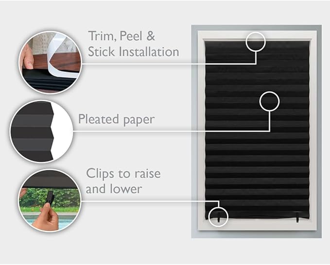 Redi Shade No Tools Original Blackout Pleated Paper Shade Black, 36" W x 72" L, 6 Pack