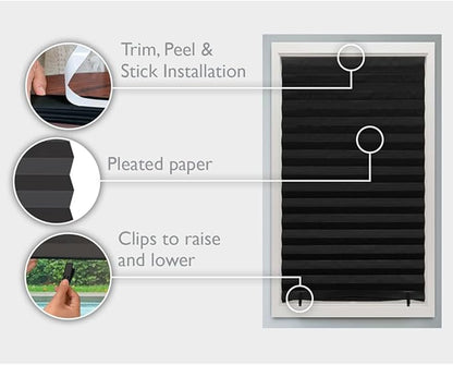 Redi Shade No Tools Original Blackout Pleated Paper Shade Black, 36" W x 72" L, 6 Pack