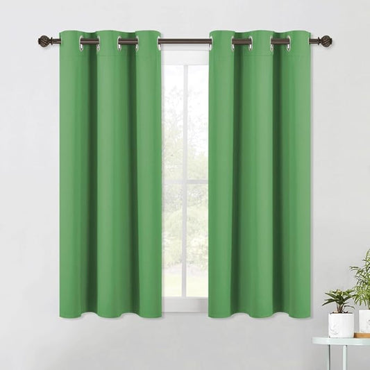 NICETOWN Blackout Curtain Panels for Bedroom, 2 Panels, Forest Green, W42 x L40-inch, Thermal Insulated Grommet Top Blackout Draperies and Drapes for Basement
