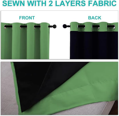 NICETOWN 100% Blackout Window Curtain Panels, Forest Green, 2 Pieces, 42-inch Wide Per Panel, Full Light Blocking Drapes with Black Liner for Nursery, 72-inch Drop Thermal Insulated Draperies
