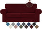 WEERRW Velvet Couch Covers for 2 Cushion Couch Sofa - High Stretch Luxury Velvet Plush 3 Pieces Sofa Slipcovers with Elastic Bottom, Furniture Protector for Pets, Machine Washable, Burgundy, Medium