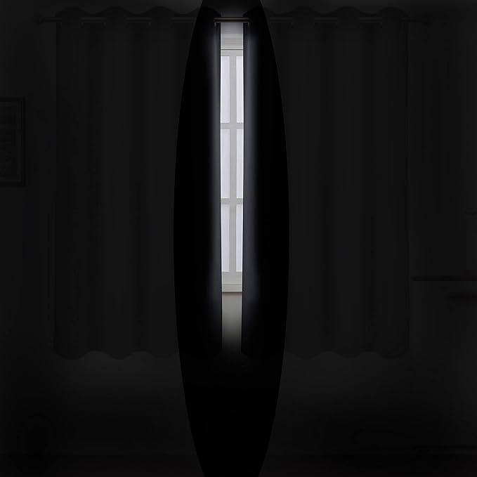 LEMOMO Black Thermal Blackout Curtains/52 x 54 Inch/Set of 2 Panels Room Darkening Curtains for Bedroom