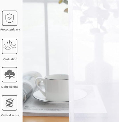 youleyar Sheer Rod Pocket Curtain Voile Draperies 2 Panels White Beige Black Grey Coffee 52 Inch Width 45 Inch Long 1 Pair for Kitchen Bedroom Children Living Room Yard (Optical White,52Wｘ45L)