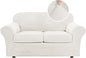 H.VERSAILTEX Real Velvet Plush 3 Piece Stretch Sofa Covers Couch Covers for 2 Cushion Couch Loveseat Covers Width Up to 72 Inch Feature Thick Soft Stay in Place (Medium Sofa, Porcelain White)