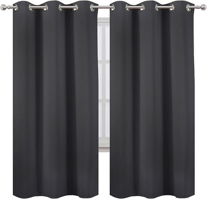LEMOMO Dark Grey Thermal Blackout Curtains/42 x 72 Inch/Set of 2 Panels Room Darkening Curtains for Bedroom