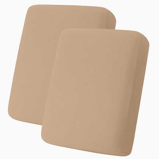 hyha Milk Silk Couch Cushion Covers, Soft Magic Sofa Covers Washable for 2 Cushion Couch, Stretch Sectional Outdoor Cushion Covers for Patio Furniture with Elastic Bottom(2 Packs, Camel)