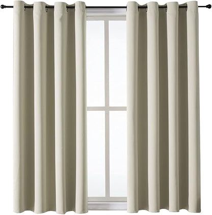 ChrisDowa Grommet Room Darkening Curtains for Bedroom and Living Room - 2 Panels Set Thermal Insulated Blackout Curtains (Beige, 52W x 45L)