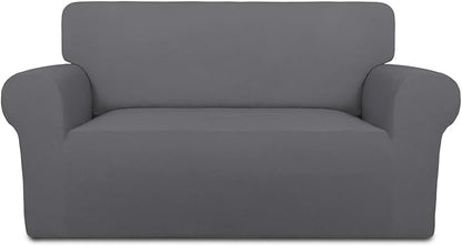 PureFit Super Stretch Sofa Slipcover – Spandex Non Slip Soft Couch Sofa Cover, Washable Furniture Protector with Non Skid Foam and Elastic Bottom for Kids, Pets （Loveseat, Gray ）