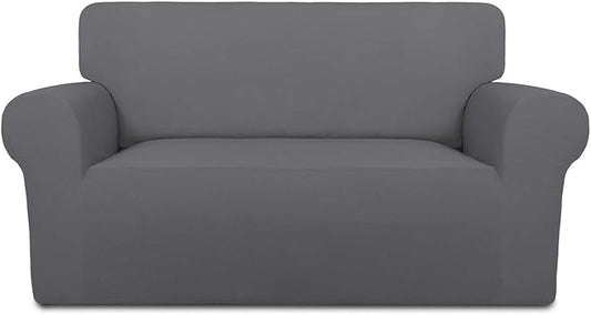 PureFit Super Stretch Sofa Slipcover – Spandex Non Slip Soft Couch Sofa Cover, Washable Furniture Protector with Non Skid Foam and Elastic Bottom for Kids, Pets （Loveseat, Gray ）