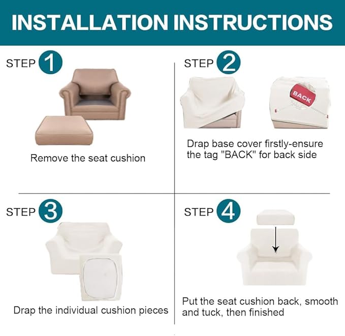 Turquoize 2 Piece Chair Covers Armchair Slipcovers for Living Room Armchair Sofa Cover with Individual Cushion Covers Feature Jacquard Fabric (Chair, Porcelain)