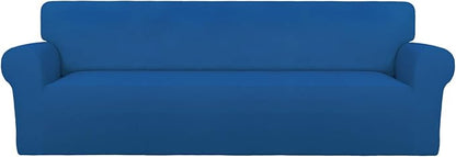 PureFit Super Stretch 4 Seater Sofa Slipcover – Spandex Non Slip Soft Couch Sofa Cover, Washable Furniture Protector with Non Skid Foam and Elastic Bottom for Kids, Pets （XX Large, Classic Blue）