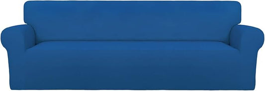 PureFit Super Stretch 4 Seater Sofa Slipcover – Spandex Non Slip Soft Couch Sofa Cover, Washable Furniture Protector with Non Skid Foam and Elastic Bottom for Kids, Pets （XX Large, Classic Blue）