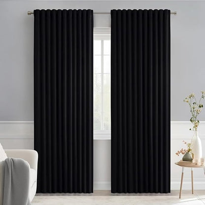 MIULEE Black Back Tab Blackout Curtains 84 Inch Length 2 Panels Set for Living Room Bedroom, Halloween Rod Pocket/Pinch Pleat Thermal Insulated Room Darkening Pleated Light Blocking Drapes, W66 x L84