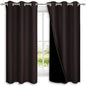 NICETOWN 100% Blackout Short Curtains with Black Liners, 2 Panels, 37" W by 63" L, Toffee Brown, Solid Thermal Insulated Full Blackout 2-Layer Lined Drapes, Energy Efficiency Window Drapes for Bedroom