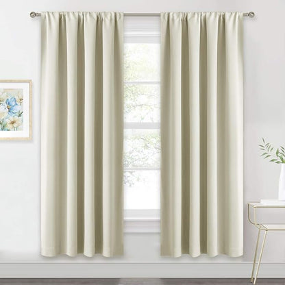 RYB HOME Extra Wide Curtains for Bedroom Living Room 72 inches Long, Thermal Insulated Privacy Drapes for Nursery Home Theater Dining Room, Width 62 by Length 72, Beige, 2 Panels