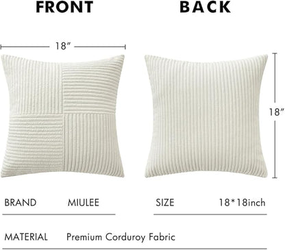 MIULEE White Decorative Throw Pillow Covers 18x18 Inch for Couch Bed Sofa Pack of 2 Boho Farmhouse Throw Pillows Soft Cross Corduroy Patchwork Textured Cushion Cases